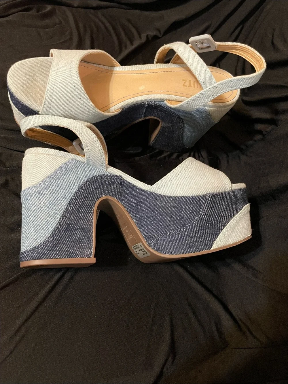 SCHUTZ Light Blue Denim Patchwork Platform Sandal